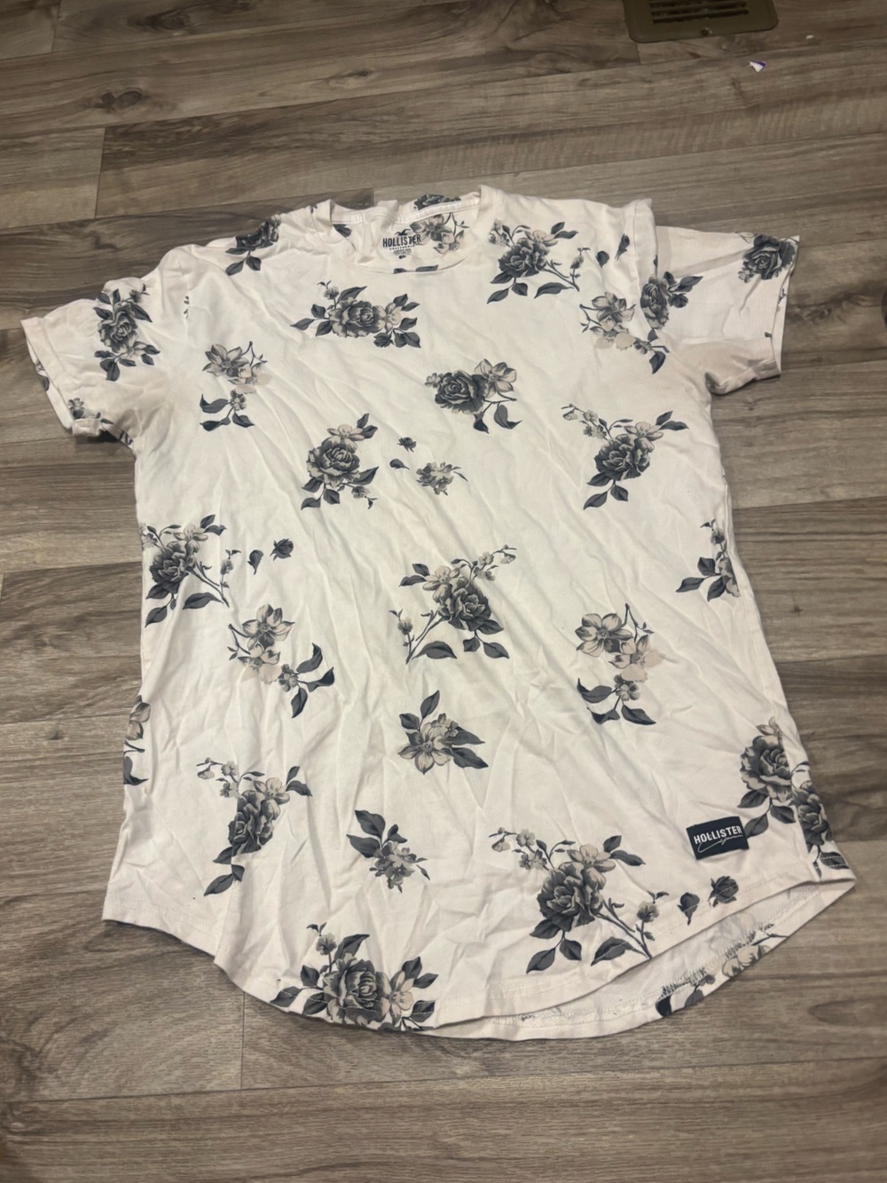 Hollister White Tee with Gray Floral Print